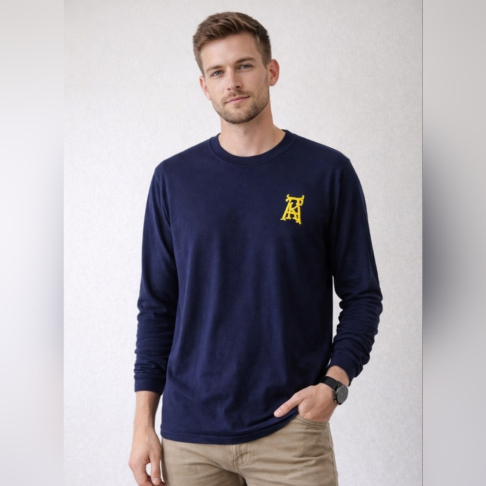 Akademiks Men's Longs Sleeves Casual Blue Round Neck Shirt size 3XL.